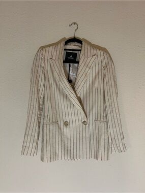 Compagnia Italiana Double-Breasted Cream Pinstripe Blazer